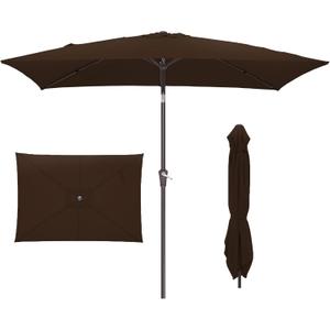 JEAREY 6.5x10 ft Rectangular Patio Umbrellas Rectangle Outdoor Umbrella with Push Button Tilt and Crank, Market Table Umbrella 6 Sturdy Ribs UV Protection for Poolside Garden Backyard Deck, Brown
