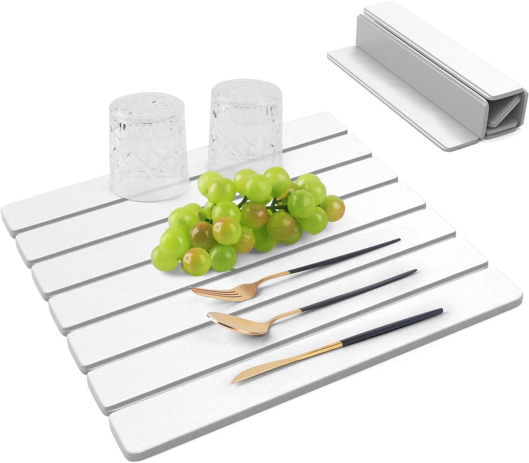 Stone Drying Matt Kitchen Counter, Quick Dry Stone Dish Drying Mat Absorbent Diatomaceous Earth Dish Mat, 16x12 Foldable Dishes Pad for Drying Cups Utensils Bottles Kitchen RV Dorm Room Essentials