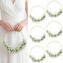6 Pcs Wedding Floral Hoop Wreath Bridesmaid Bouquet Artificial Babys Breath Flower Wreath for Bridesmaids Wedding Party Decoration(White)