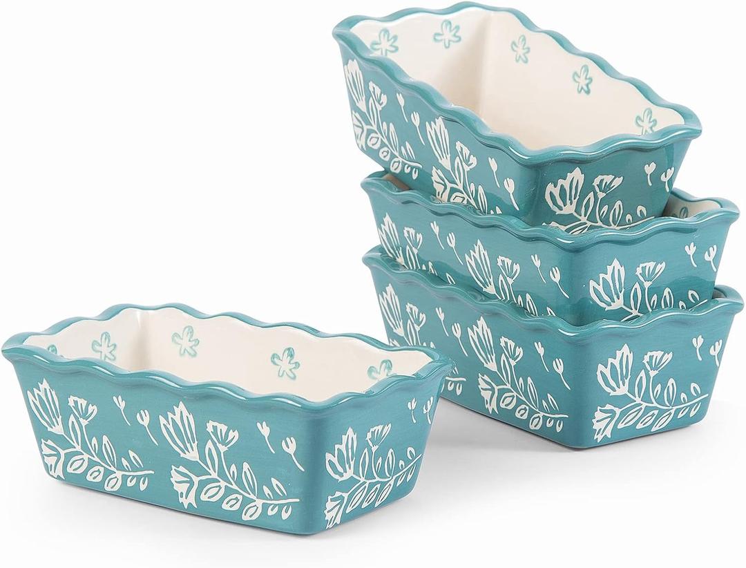 Wisenvoy Mini Loaf Pan Bread Pan Ceramic Loaf Pans for Baking Bread Mini Bread Loaf Pans 4-Pieces Bread Baking Pan (01 Turquoise)