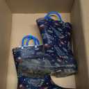 HugRain Toddler Boys Rain Boots Baby Kids Light Up Printed Waterproof Shoes Rubber Garden Puddle Boots Lightweight Adorable Cute Navy Blue Cosmos Easy-On Handles and Insole (Size 8, Navy)