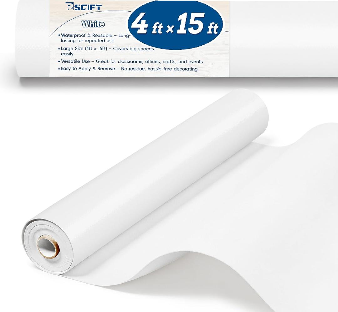 Rsgift White Bulletin Board Roll 4ft x 15ft, Waterproof Bulletin Board Fabric for Walls,Reusable Bulletin Boards Background Decorations for Classroom,Offices,Crafts & DIY, 181 Inches X 47 Inches