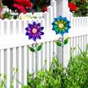 Metal Flowers for Outside, 2 Pack 25'' Flower Decorative Garden Stakes for Spring Yard Decor, Flower Yard Art for Porch Fence Landscape Pot Patio Decor (Purple & Blue)