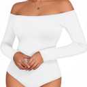 MANGOPOP Women's Off The Shoulder Long Sleeve Short Sleeve Bodysuit Sexy Backless Body Suit Tops (Medium)