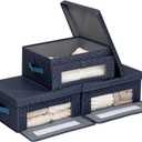 Thick Fabric Storage Bins with Lids, Collapsible Storage Box Closet Shelf with Clear Window, Decorative Baskets for Clothes, 3 Set, Print, Small