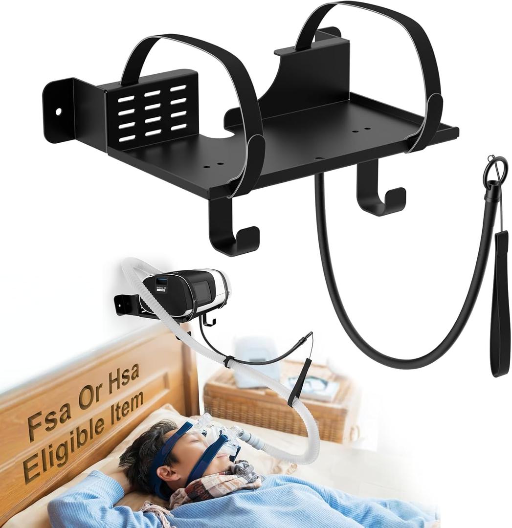 CPAP Wall Mount Shelf Compatible with ResMed AirSense 11 with Adjustable Angle CPAP Hose Holder and Hook for CPAP Tube & Mask [Avoid Hose Entanglement], CPAP Supplies Stand for Bedside Organization
