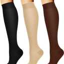 Laite Hebe 3 Pack Compression Sock-Compression Sock For Women and Men Circulation -Best for Running,Athletic Sports (Large-X-Large, 13-Black+Nude+Brown)