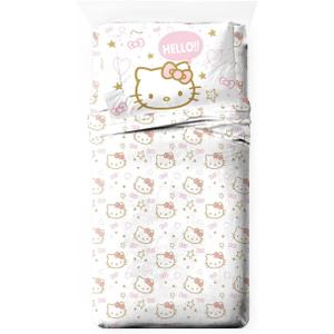 Jay Franco Sheet Set with Fitted, Flat Sheets & Pillow Cover - Ultra-Soft Bedding with Pillowcase for Room Decor, Pink - Hello Kitty, 3 Piece Twin
