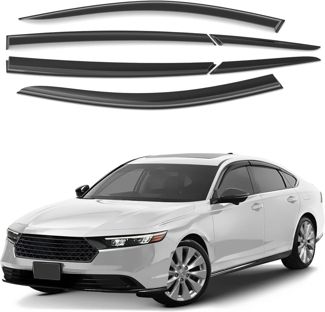 Window Deflectors Smoke Tinted Tape-On Side Window Vent Visor Deflectors Rain Guards Compatible with Honda Accord 2023-2025 - 6 pcs. GW0573