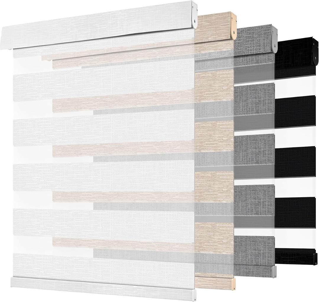 Cordless Zebra Blinds for Windows -Customizable Dual Layer Light Control Zebra Shades, Light Filtering & Blackout Window Blinds, Easy Install Zebra Blind for Home, Pure White, 36" W x 72" H