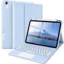 kenke for iPad 11/10th Gen Case with Keyboard 11/10.9 inch 2025 A16/2022, Detachable Wireless Bluetooth with Right Side Pencil Holder, Multi-Touch Trackpad Backlit Square Gray Keycaps (Blue