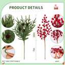 12 Pack Artificial Norfolk Pine Branches 17.7" Christmas Artificial Pine Stems with Red Berry Stems Fake Pine Needles Picks for Vase DIY Crafts Garland Wreath Xmas Indoor Home Decor