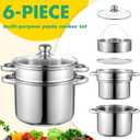 Sawysine Stainless Steel Pasta Pot 6-Piece 10 Quart Cooker Steamer Stock Pot Cookware Set Multipots with Strainer Insert for Home Kitchen