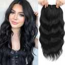 Hair Topper, 360 3D Hair Toppers for Women with Thinning Crown, 20 Inch Long Wavy Curly Hair Pieces Clip in Bangs (Black, 20 inch, Side Bangs)