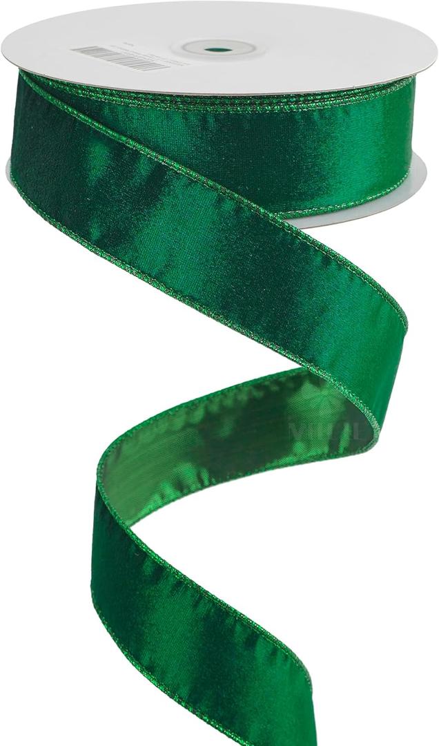 MEEDEE Hunter Green Velvet 1-1/2 Inch Thick Velvet Wired Ribbon 25 Yards Spool for Gift Wrapping, Tree Garland, Wreaths, Bows, Crafts Supply