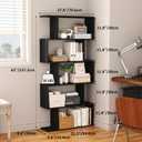 Yusong Bookshelf 5-Tier, Geometric Bookcase S Shaped Book Shelves for Bedroom, Modern Wood Decorative Display Shelf Book Case for Home Office, Black, 27.8"W x 9.5"D x 61.8"H