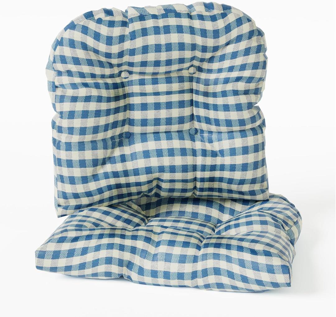 Klear Vu Gripper Overstuffed Universal Non-Slip Dining Chair Cushions for Kitchen Decor or Office Use, U-Shaped Skid-Proof Seat Pad, 15x15 Inches, 2 Count (Pack of 1), Gingham Blue