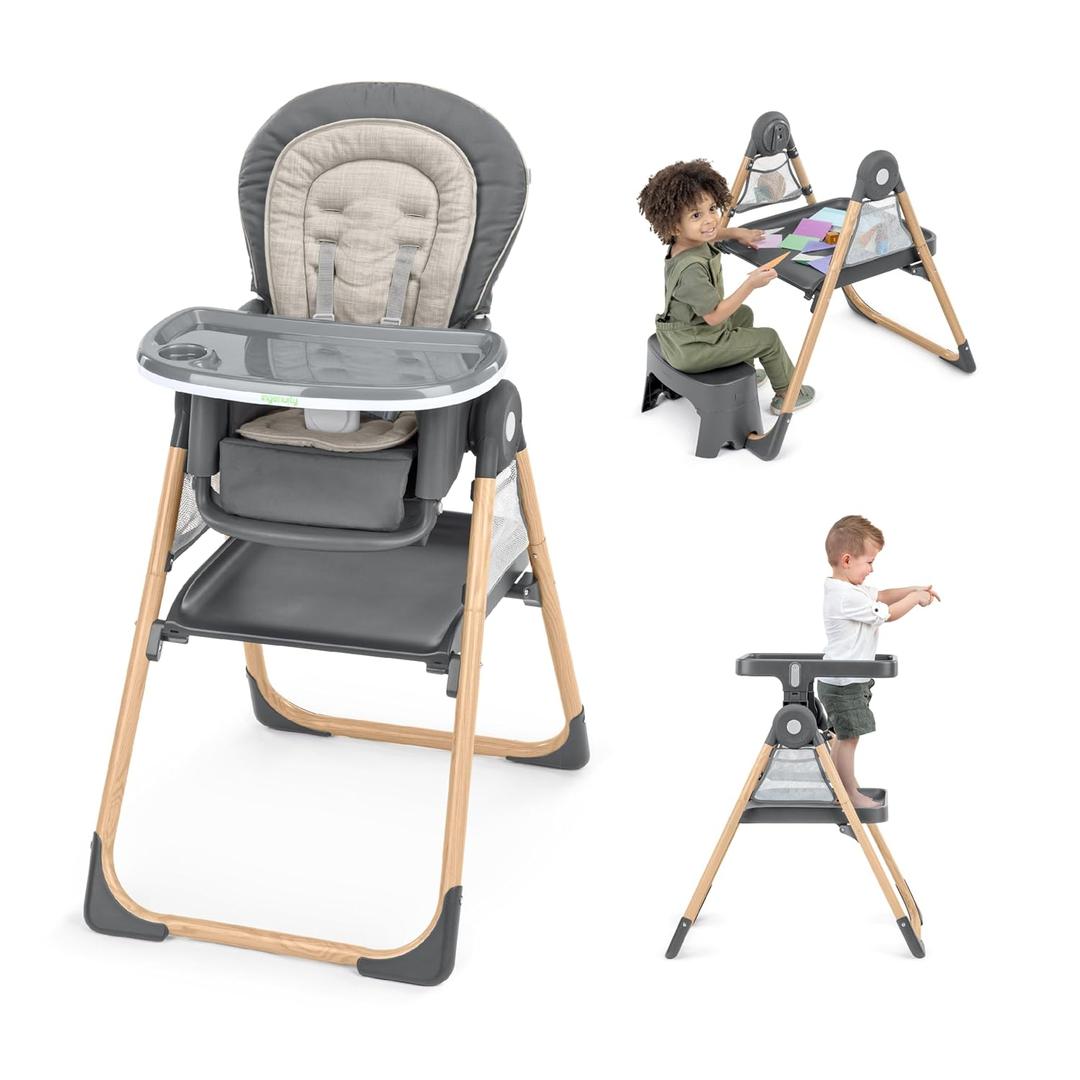 Ingenuity Proper Positioner Create Up Baby High Chair, 9 Modes of Use, Toddler Tower, Table and Chair, Foldable, Adjustable Footrest, 90 Degree Posture Aids Digestion, Ages 0-5 Years - Wesley