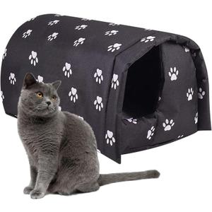 Outdoor Cat House Weatherproof, Thicken Warm Foldable Feral Cat Shelter with Windproof Loop, Winter Pet Cave Tent Bed for Outside Cats & Small Dogs (Black, 18''x16''x14'')