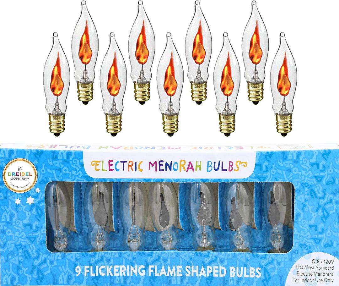 The Dreidel Company Electric Menorah Bulbs- 9 Flickering Flame Shaped Bulbs (Pack of 9)