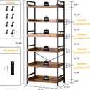HCHQHS Adjustable 6 Tier Open Bookcase, Rustic Farmhouse Book Shelves, Industrial Wood and Black Metal Bookshelves, Mid Century Bookcase for Home Office Living Room Bedroom