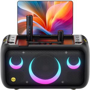 Ikarao Karaoke Machine for Adults with Lyrics Display, Built-in 13.3" Screen, Truly All in One Karaoke Machine with 2 Wireless Microphone (Hidden & Self Charging), 460W Bluetooth Speaker for Party, TV