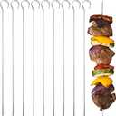 O-Yaki Flat Metal Kabob Skewer for Grilling  Set of 8 BBQ Skewers Stainless Steel with Storage Bag, Dishwasher Safe Skewers with Hook Handle & Sharp Tip for Outdoor BBQ, Cookouts & Oven Use  9 Inch