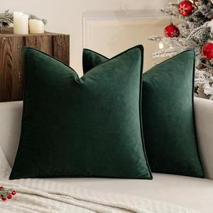 MIULEE Pack of 2 Christmas Decorative Velvet Throw Pillow Cover Soft Pillowcase Solid Square Eruo Sham Cushion Case for Winter Sofa Bedroom Car 24x24 Inch 60x60 Cm Army Green
