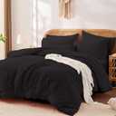 FUANNA Full Size Comforter Sets 7 Pieces, Luxury Seersucker Bed in a Bag Full for All Seasons, Soft Bed Sets with Comforter, Flat Sheet, Fitted Sheet, Pillowcases & Shams for Bedroom, Black