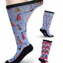 Diabetic Socks for Women & Men Extra Wide, Over The Calf Non Binding Lymphedema Neuropathy Swollen Feet for Women Men (H-sailboats & Digital-2pairs), XL