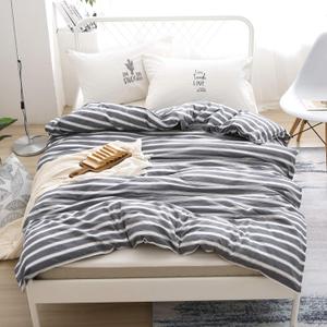 F.Y.Dreams 100% Washed Cotton Duvet Cover for Weighted Blanket 80x87 inches with 8 Ties, Zipper on Long Side/Stripe Grey/Just Duvet Cover