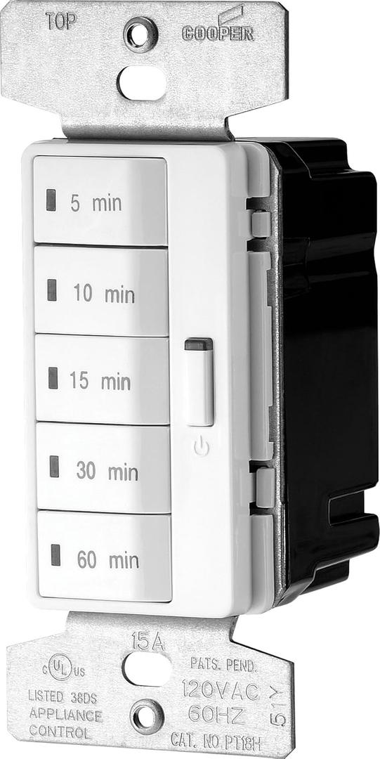 Eaton PT18M-W -K 1800-Watt 15-Amp 125-Volt 5-Button Minute Timer with Auto- Off, White (One Size)