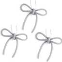 Mrchtmas Christmas Bow Ornaments 2025, 3Pcs Silver Bow Christmas Tree Ornament, Xmas Hanging Ornaments Decoration Gift for Women Family Made with Rhinestones