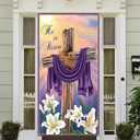 2 x He Is Risen Door Cover Religious Jesus Christian Cross Easter Egg Bunny Rabbit Photo Backdrop Happy Easter Spring Summer Party Decorations and Supplies for Home-7135''