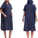 Eunzel Surf Poncho Changing Robe with Hood for Men & Women, Absorbent Quick Dry Microfiber Wetsuit Changing Towel with Pocket for Surfing, Beach, Swim & Outdoor Sports (Navy)
