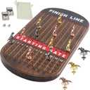 Large 21 Inches Horse Race Board Game Thickened Wood Finish Line Horse Racing Game for Friend's Party Included 11 Metal Horses,2 Dices and 2 Decks of CardsOval,Vintage Flame