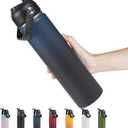 24oz Insulated Stainless Steel Water Bottle, Wide Mouth Double Wall Vacuum, Silicone Straw, Sweat & Leak Proof, BPA Free Insulated Water Flask for Travel, Keep Cold 24h Hot 12h, Blue