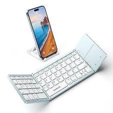 Samsers MultiDevice Foldable Bluetooth Keyboard with Touchpad, Rechargeable DualMode(2.4G+BTx2) Wireless Keyboard with Holder, Portable Folding Keyboards for Android Windows iOS Mac OS  Blue