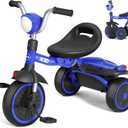XJD Toddler Tricycle, Foldable Toddler Bike with Pedals, Tricycle for 2-5 Year Olds, Adjustable Comfortable Seat, Christmas Birthday Gifts for 1-5 Years Old Boys and Girls (Blue)