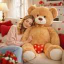 HollyHOME Giant Teddy Bear 5Ft Big Teddy Bear Stuffed Animal Birthday Valentines Day Plush for Kids and Girlfriend 60 inch Tan