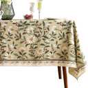 ISAENNE Designer Green Linen Table Cloth Rectangle, Floral French Country Indoor Tablecloth, Stain Resistant Home Decor Tablecloths for Dining Kitchen Thanksgiving Party,55"*79"-Brune