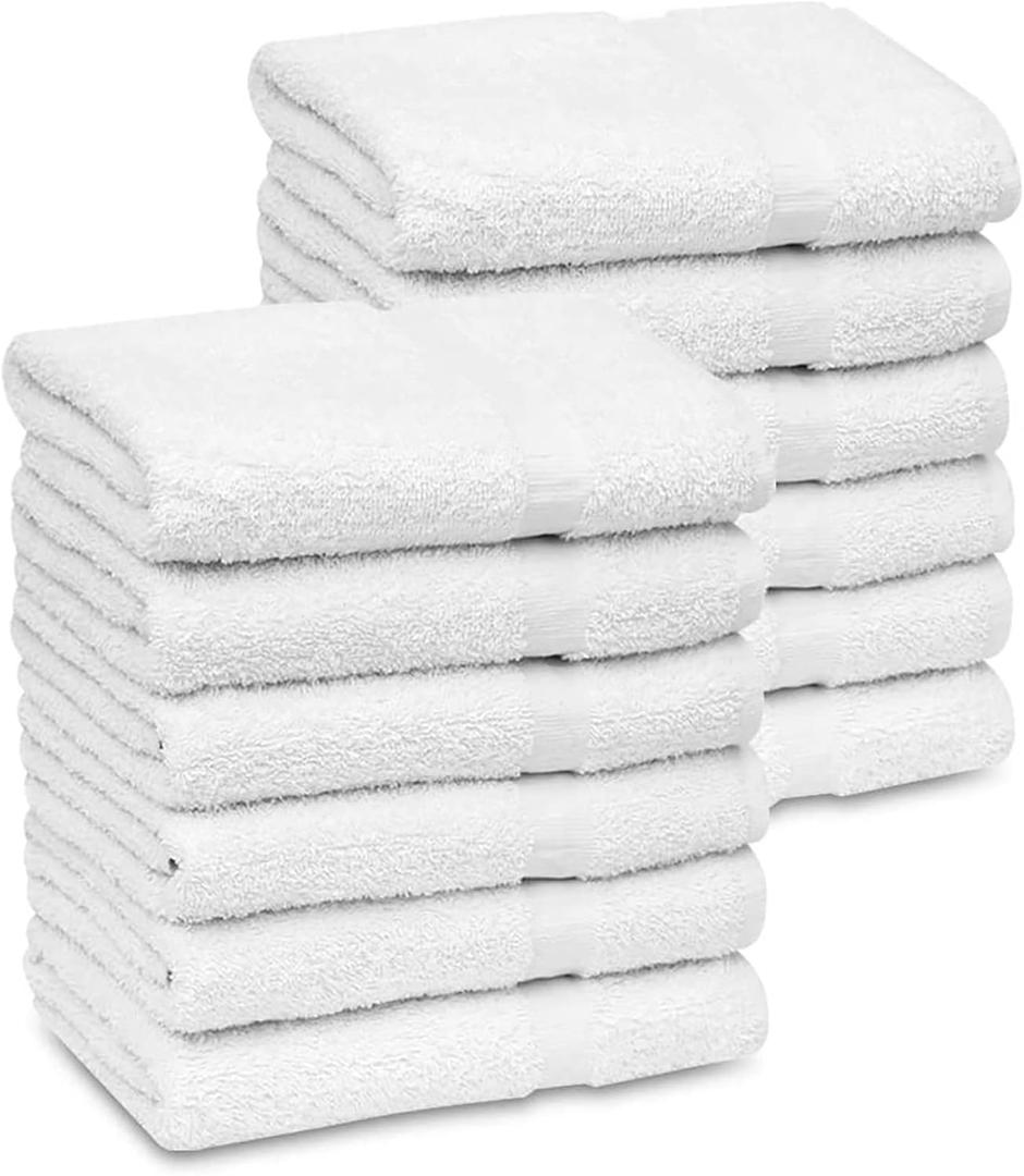 GOLD TEXTILES 12 PCS White Bath Towels Bulk (24x50 Inches) - Light Weight Easy-Care Commercial Grade