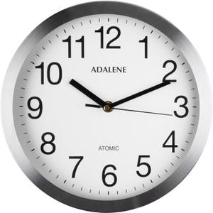 Adalene Modern Atomic Wall Clock Decorative - Automatically Sets Itself - Vintage Metal 10 Inch Large Wall Clocks Battery Operated for Office, Bedroom, Bathroom, Living Room Decor, Kitchen, Outdoor