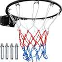18" Basketball Rim Replacement, Wall-Mounted Basketball Hoop with Net, Double Spring Solid Rim, Indoor/Outdoor