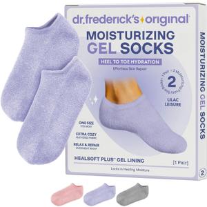 Dr. Fredericks Original Moisturizing Gel Socks for Men & Women  Dry Feet & Cracked Heel Treatment  Full Foot Gel Lining with Mango Butter, Shea Butter, Jojoba & Coconut Oil (Lilac Leisure)