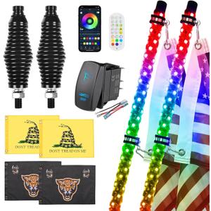 2 Pack 4FT Whip Lights with Spring Base,LED Whip Light with App & Remote Control, Spiral RGB Chasing Lighted Whips with Rocker Switch, Music Whip Light for UTV ATV Polaris RZR Can-Am SXS Truck (4FT / (Pack of 2))