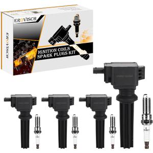 Pack 4 UF670 OEM Ignition Coil & Spark Plug - Compatible with Ford EcoSport Edge Escape Focus Explorer Fusion Mustang Taurus Lincoln MKC MKT MKZ - L4 2.0L 2.3L 2.5L - Replaces # CM5Z12029A, GN10621