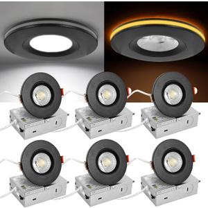 CRI90 3 Inch Recessed Night Lights8W Gimbal LED Indoor Spotlight Canless Soffit Ceiling Eyeball Lighting Fixture5CCT Dimmable 360 Degree Rotation Wafter Light 750LM, ETL Listed, Black, 6 Pack