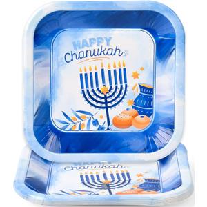 Izzy 'n' Dizzy Hanukkah Plates - 9 Inch - 10 Pack - Hanukkah Paper Goods - Blue and White Chanukah Themed Party Supplies