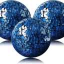 3 Pack Blue Decorative Orbs Mosaic Crack Glass Balls Decor Solid Sphere Globe Bowl Vase Fillers Holiday Living Room Mantle Basket Centerpiece 3.35 Inch